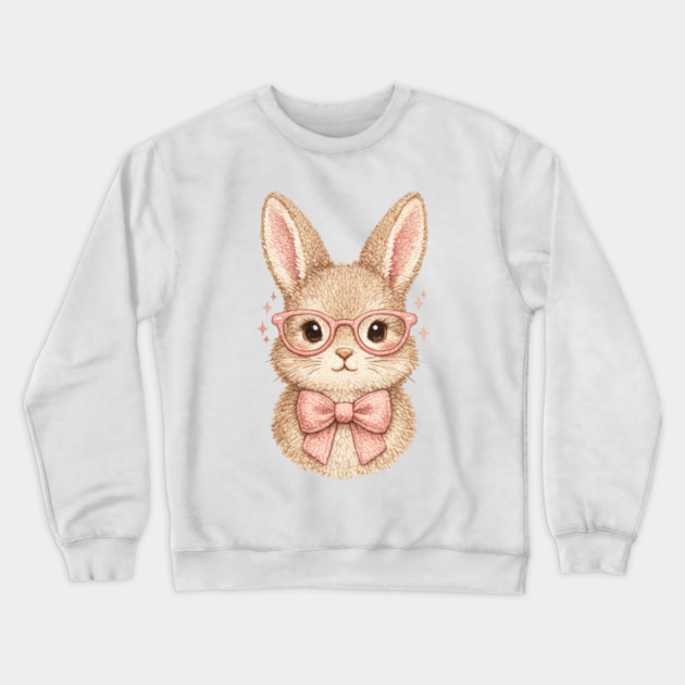 Cute Easter Bunny Glasses Pink Bow Coquette Spring Vibes Crewneck Sweatshirt by shirtlux