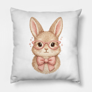 Cute Easter Bunny Glasses Pink Bow Coquette Spring Vibes Pillow
