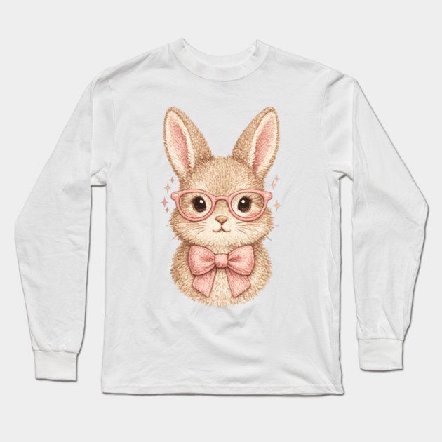 Cute Easter Bunny Glasses Pink Bow Coquette Spring Vibes Long Sleeve T-Shirt by shirtlux