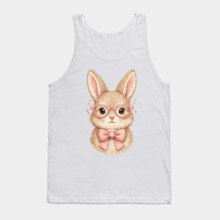 Cute Easter Bunny Glasses Pink Bow Coquette Spring Vibes Tank Top