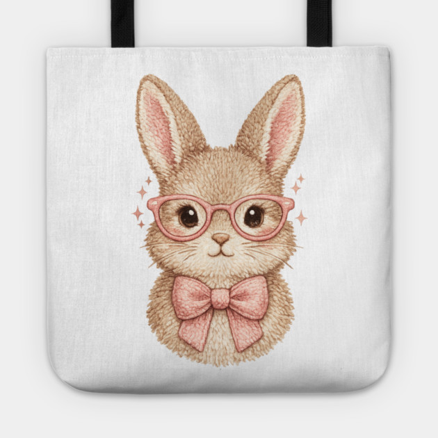 Cute Easter Bunny Glasses Pink Bow Coquette Spring Vibes Tote by shirtlux