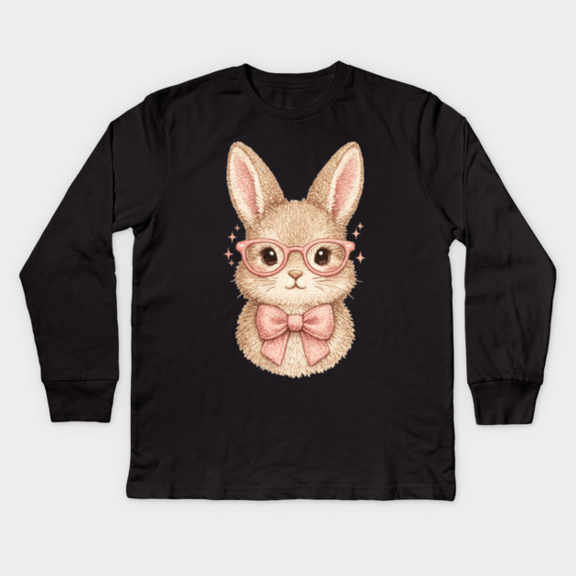 Cute Easter Bunny Glasses Pink Bow Coquette Spring Vibes Kids Long Sleeve T-Shirt by shirtlux