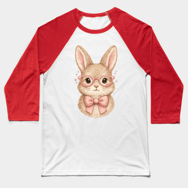 Cute Easter Bunny Glasses Pink Bow Coquette Spring Vibes Baseball T-Shirt by shirtlux