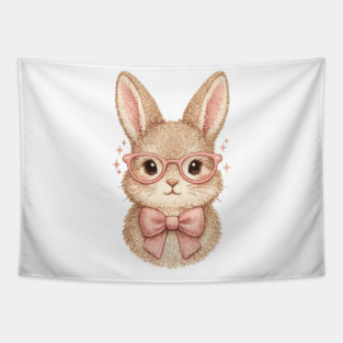 Cute Easter Bunny Glasses Pink Bow Coquette Spring Vibes Tapestry