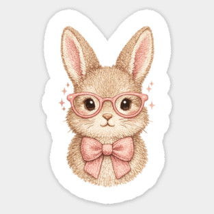 Cute Easter Bunny Glasses Pink Bow Coquette Spring Vibes Sticker