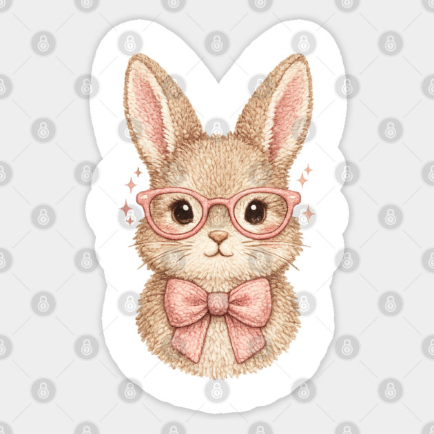 Cute Easter Bunny Glasses Pink Bow Coquette Spring Vibes Sticker by shirtlux