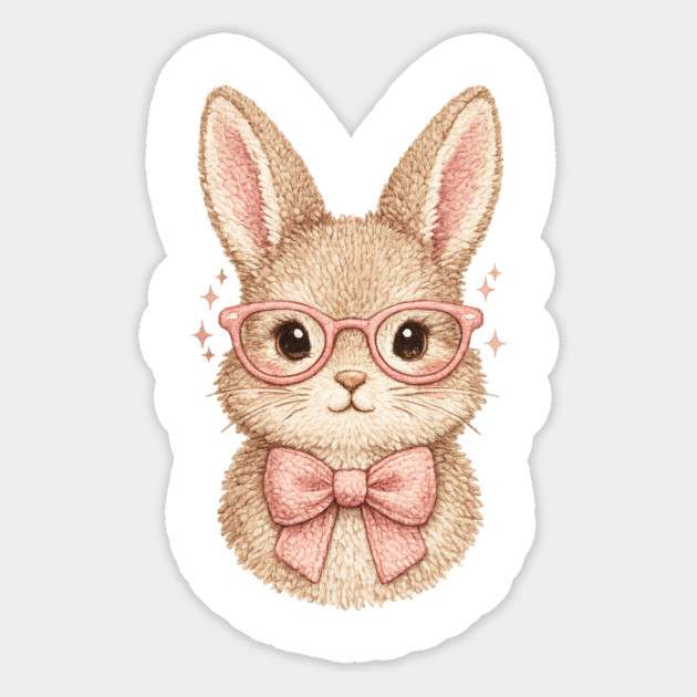 Cute Easter Bunny Glasses Pink Bow Coquette Spring Vibes Magnet by shirtlux