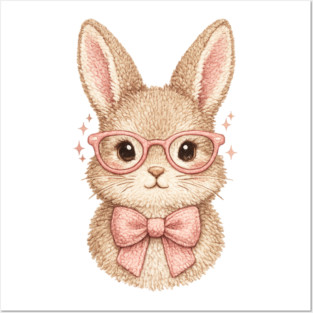 Cute Easter Bunny Glasses Pink Bow Coquette Spring Vibes Posters and Art