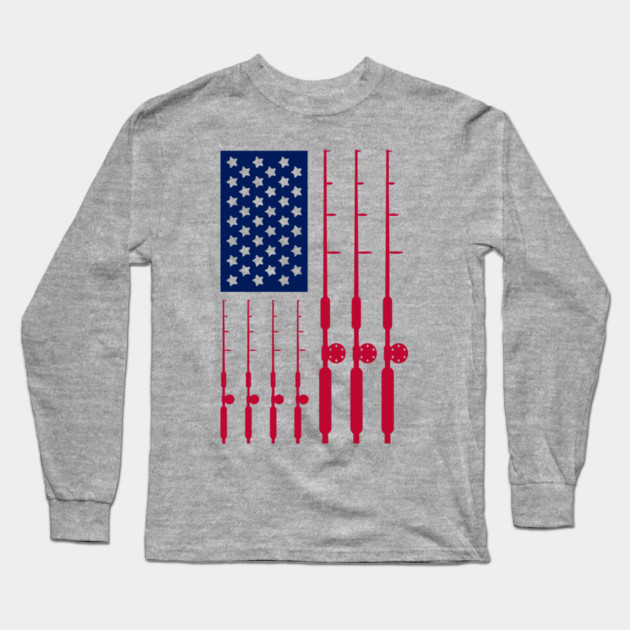 Reel Freedom Fishing Rods American Flag Long Sleeve T-Shirt by Anticorporati