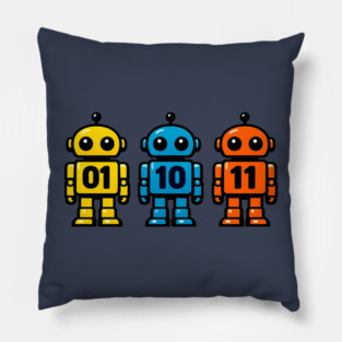 Funny Binary Robot 01 10 11 Coding Geek Humor Pillow
