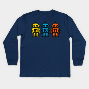 Funny Binary Robot 01 10 11 Coding Geek Humor Kids Long Sleeve T-Shirt
