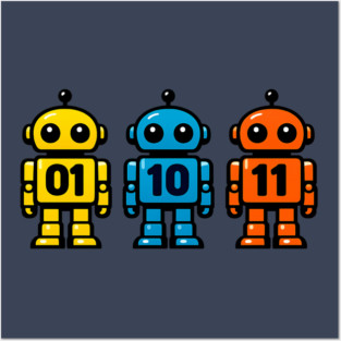 Funny Binary Robot 01 10 11 Coding Geek Humor Posters and Art