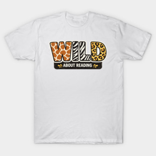 Cute Wild About Reading Animal Pattern Book Lover T-Shirt