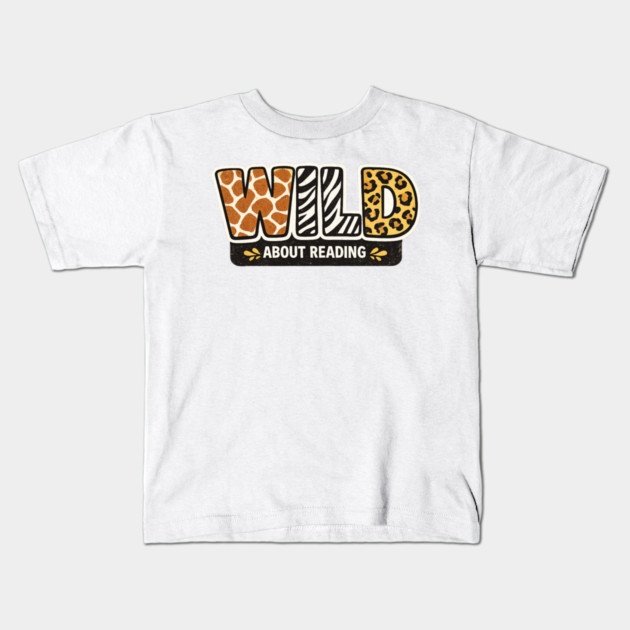 Cute Wild About Reading Animal Pattern Book Lover Kids T-Shirt by shirtlux