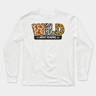 Cute Wild About Reading Animal Pattern Book Lover Long Sleeve T-Shirt