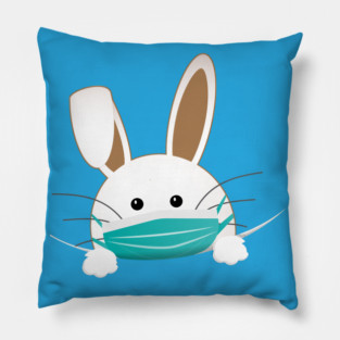 Easter Bunny Wearing a Face Mask Pillow