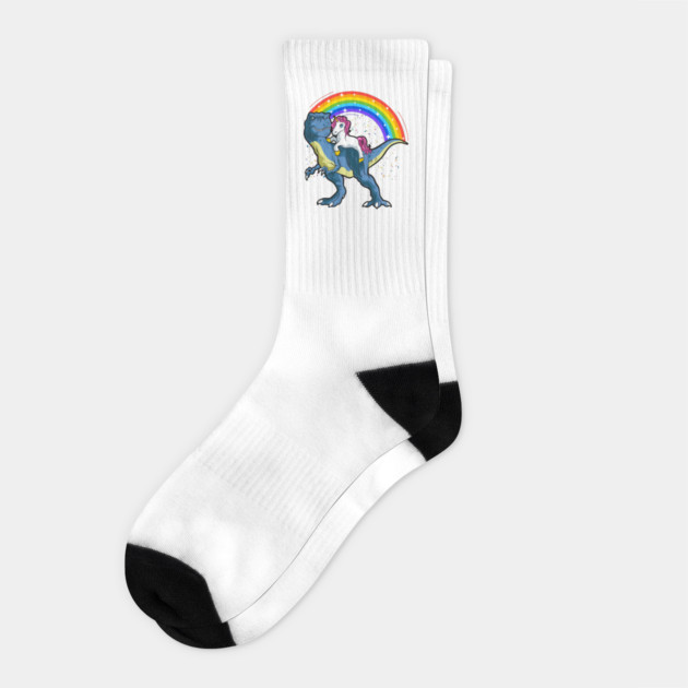 Unicorn Riding a T-Rex Dinosaur Funny Socks by creative