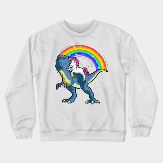 Unicorn Riding a T-Rex Dinosaur Funny Crewneck Sweatshirt by creative
