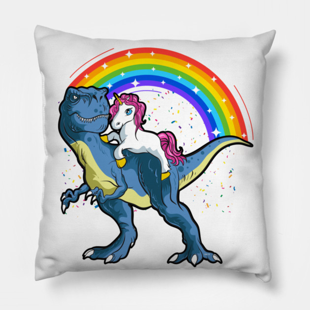 Unicorn Riding a T-Rex Dinosaur Funny Pillow by creative