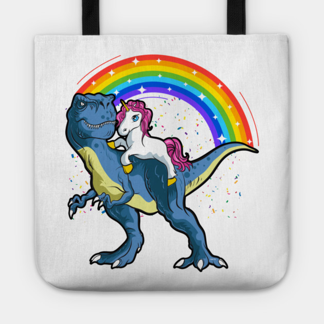 Unicorn Riding a T-Rex Dinosaur Funny Tote by creative