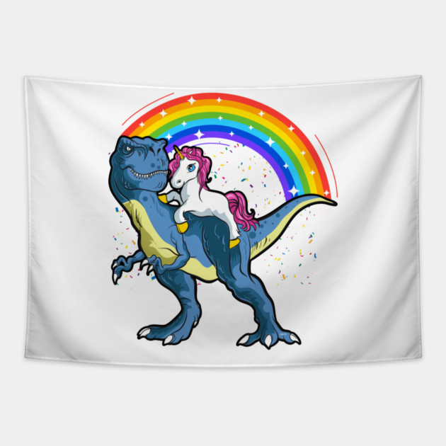 Unicorn Riding a T-Rex Dinosaur Funny Tapestry by creative