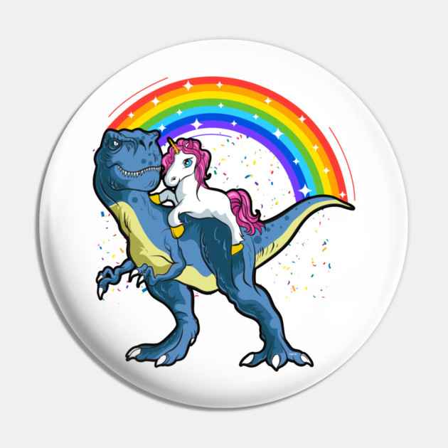 Unicorn Riding a T-Rex Dinosaur Funny Pin by creative
