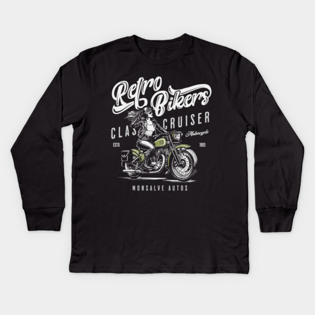 retro biker Kids Long Sleeve T-Shirt by monsalveautos