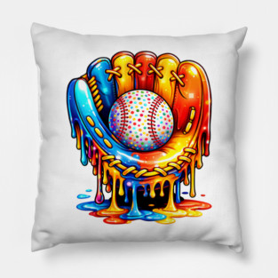 Retro Colorful Dripping Baseball Glove Confetti Ball Baseball Lover Pillow