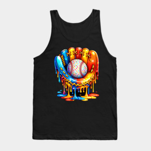 Retro Colorful Dripping Baseball Glove Confetti Ball Baseball Lover Tank Top