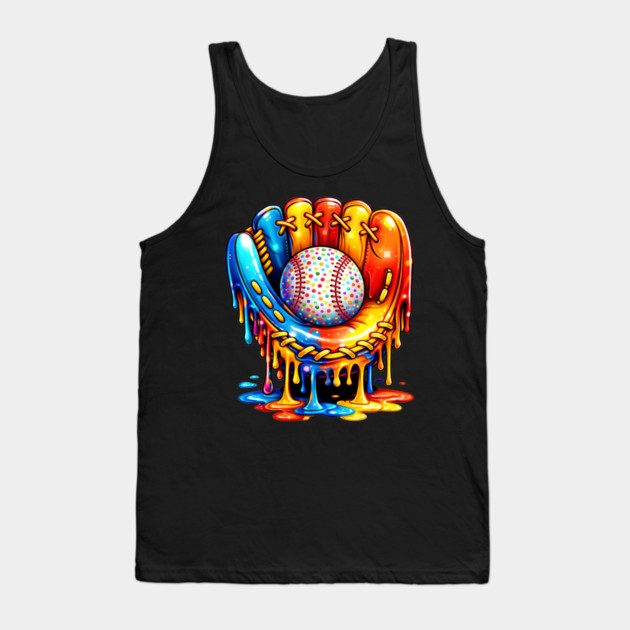 Retro Colorful Dripping Baseball Glove Confetti Ball Baseball Lover Tank Top by shirtlux