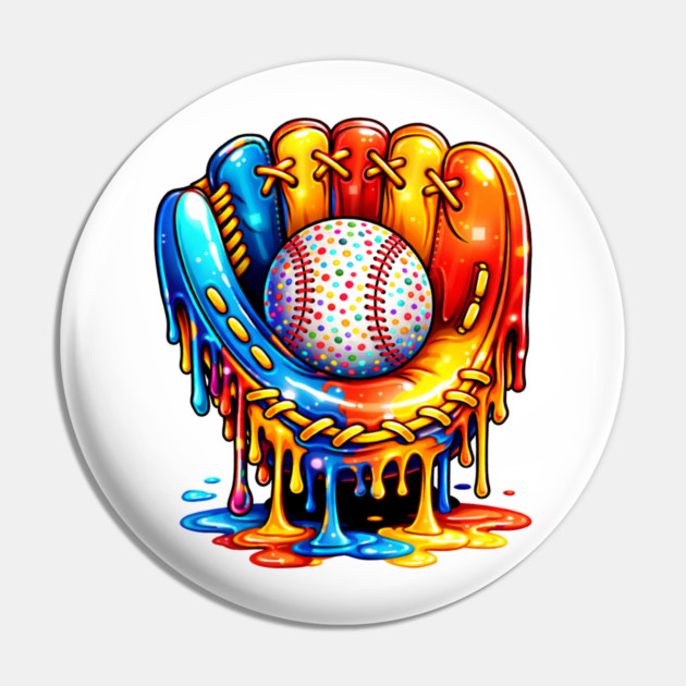 Retro Colorful Dripping Baseball Glove Confetti Ball Baseball Lover Pin by shirtlux