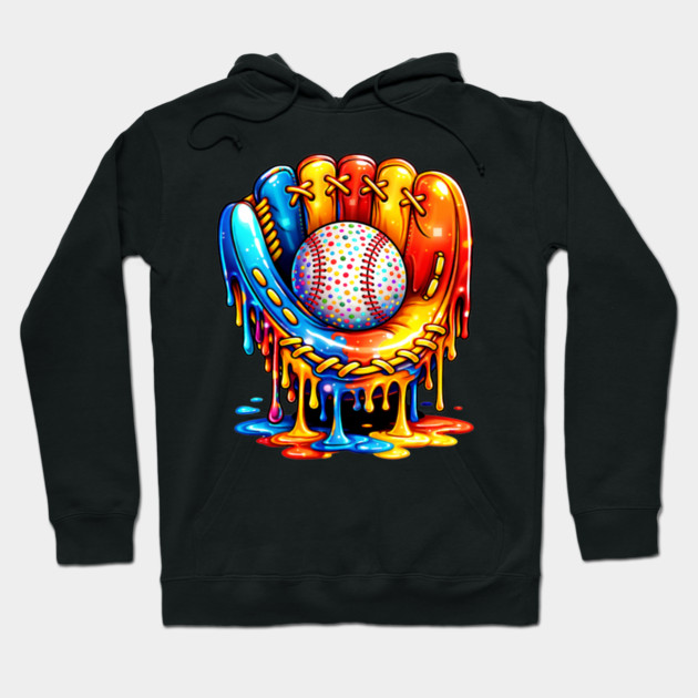 Retro Colorful Dripping Baseball Glove Confetti Ball Baseball Lover Hoodie by shirtlux