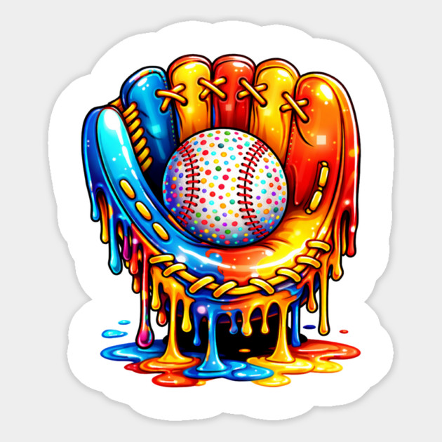 Retro Colorful Dripping Baseball Glove Confetti Ball Baseball Lover Magnet by shirtlux