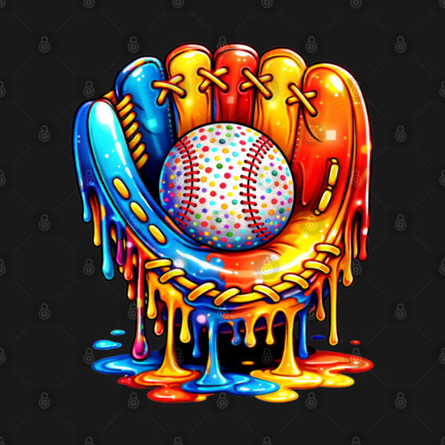 Retro Colorful Dripping Baseball Glove Confetti Ball Baseball Lover by shirtlux