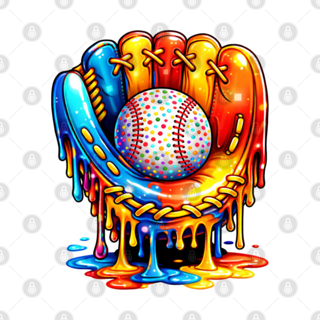 Retro Colorful Dripping Baseball Glove Confetti Ball Baseball Lover by shirtlux
