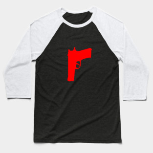 Fabricated Crime Red Gun Baseball T-Shirt