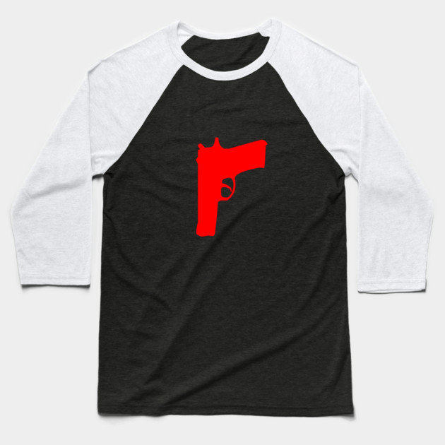 Fabricated Crime Red Gun Baseball T-Shirt by Fabricated Crime