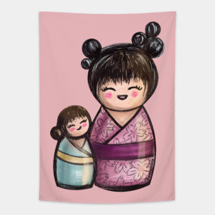 Kokeshis Mother and daughter Tapestry
