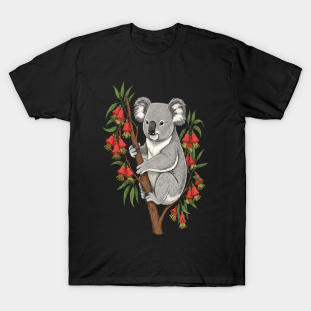 Botanical Koala and Eucalyptus Nature Illustration T-Shirt by BirdsnStuff