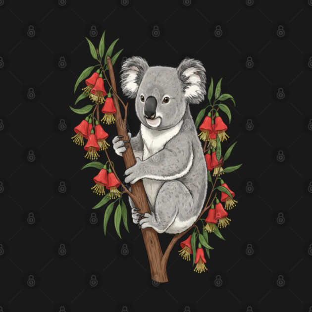 Botanical Koala and Eucalyptus Nature Illustration by BirdsnStuff