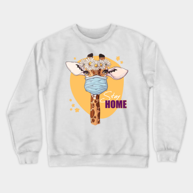 Stay Home Giraffe Wearing a Face Mask Crewneck Sweatshirt by creative
