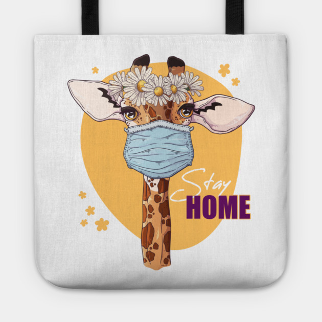 Stay Home Giraffe Wearing a Face Mask Tote by creative
