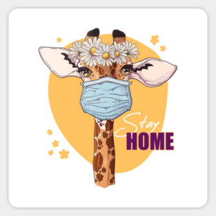 Stay Home Giraffe Wearing a Face Mask Sticker