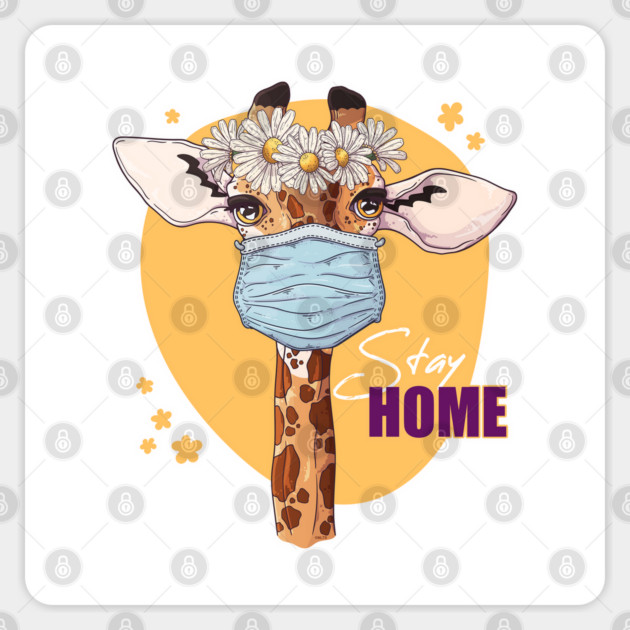 Stay Home Giraffe Wearing a Face Mask Sticker by creative