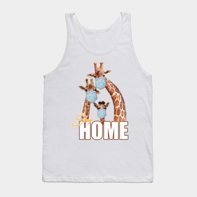 Stay Home Giraffe Family Wearing a Face Mask Tank Top by creative