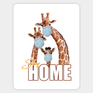 Stay Home Giraffe Family Wearing a Face Mask Sticker