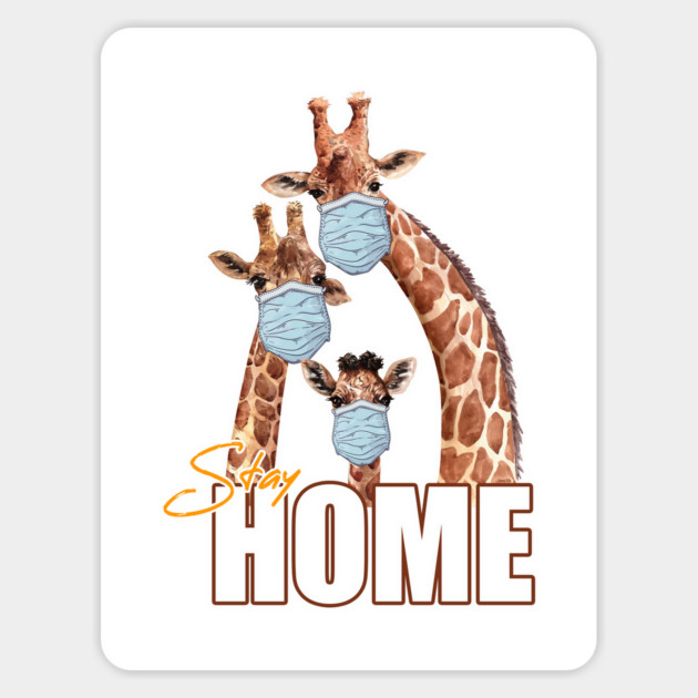 Stay Home Giraffe Family Wearing a Face Mask Magnet by creative