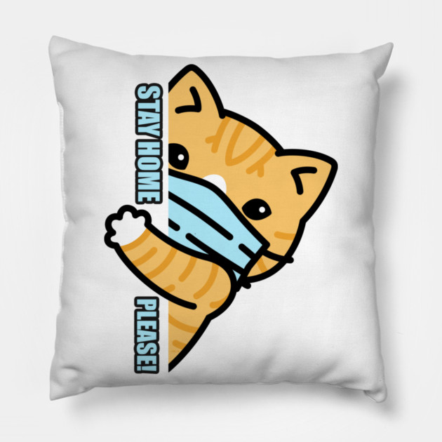 Stay Home Kitten Wearing a Face Mask Pillow by creative