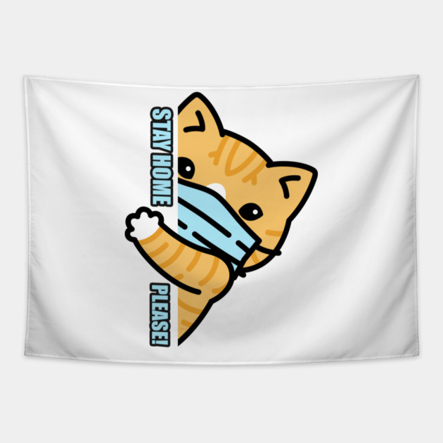 Stay Home Kitten Wearing a Face Mask Tapestry by creative