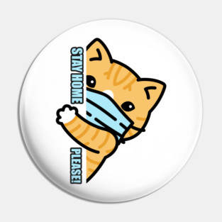 Stay Home Kitten Wearing a Face Mask Pin